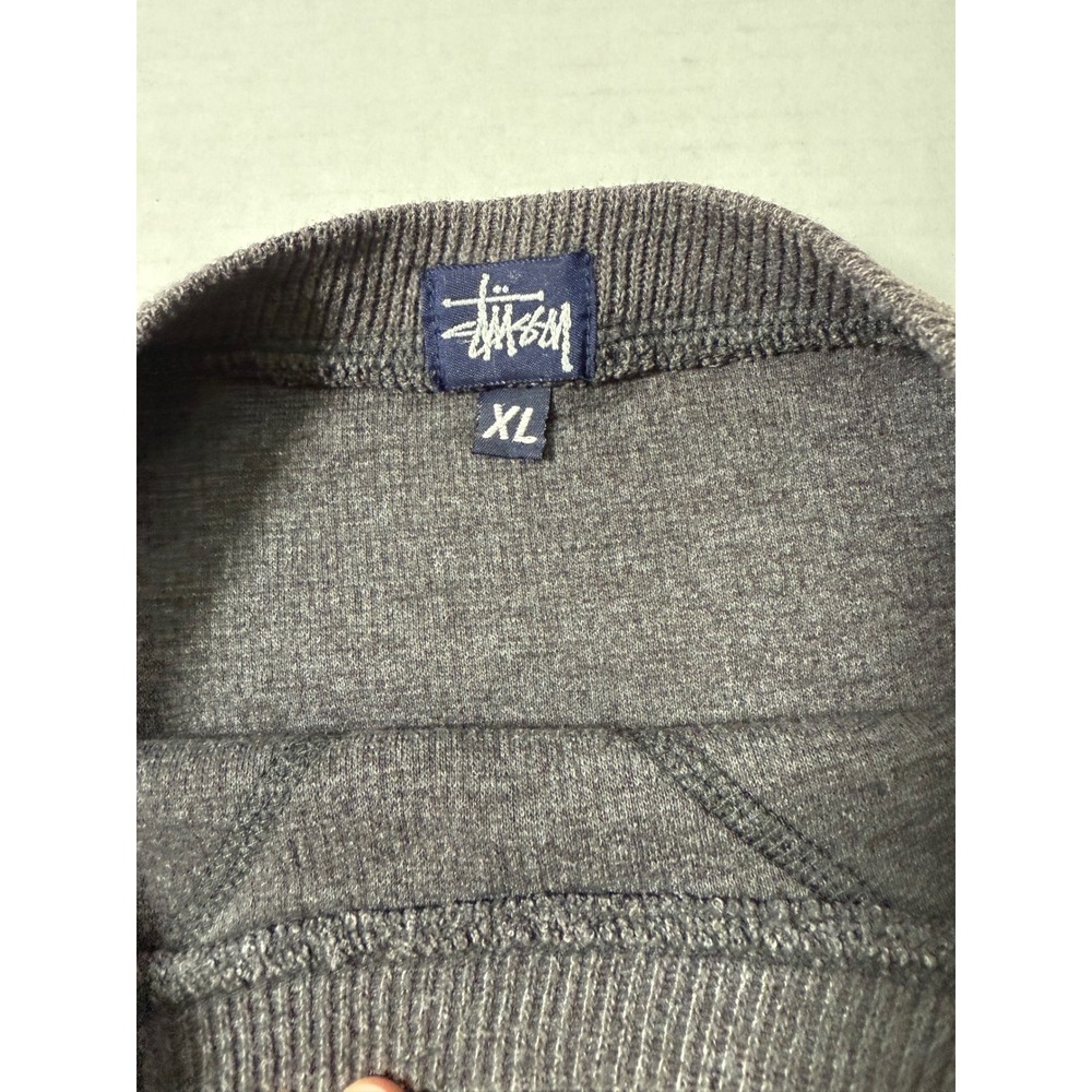 Stussy Mens XL Charcoal Grey Thermal Ribbed Crewneck Logo - Picture 5 of 8
